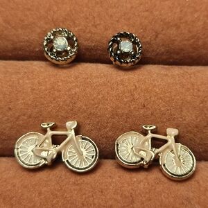 Pink Bicycle and Wheel Stud Earrings Set